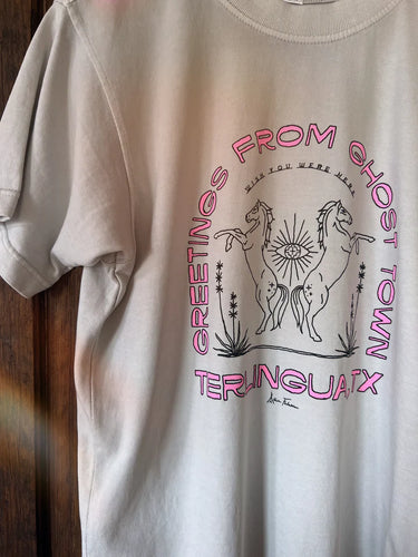 Terlingua Boyfriend Tee at 6Whiskey six whisky allie falcon womens t-shirt graphic greetings from ghost town terlingua, tx wish you were here heavy weight cotton thick high quality 100% cotton hand spun