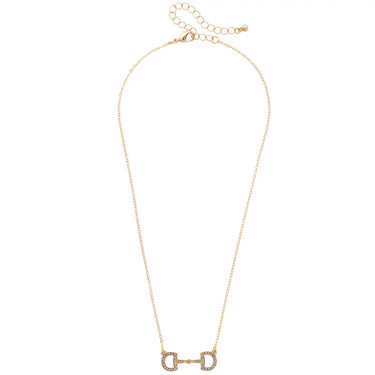 Horsebit Necklace at 6Whiskley, six whisky, Queen Pave Horsebit Necklace, queen, sparkly, rhinestone, crystal, pave crystals, shiny gold necklace, adjustable, simple chain, stackable, standalone, everyday, country, southern, texas, equestrian, horse girl gift, heritage, roots, front view