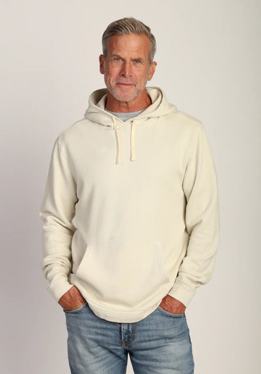 Ranch Hoodie in Smoke by True Grit at 6Whiskey, six whisky, siege, soft tone, neutral, essential basic, soft fabric, cozy, soft, long sleeve, front pocket, drawstring hood, ribbed cuffs, casual, loungewear, layer piece, fall essential, casual western. Front view.