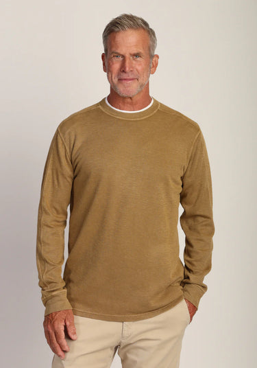 Heritage Crew in Dark Rye by True Grit at 6Whiskey, six whisky, Jackson ultra soft-ribbed knit, crewneck, long sleeve, basic, casual western, loungewear, fall essential, layering piece, neutral, soft, comfortable, stitch detailing. Front view.