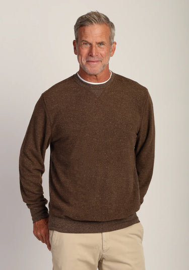 vintage brown sweatshirt by true grit at 6Whiskey, six whisky, apres fleece sweatshirt, long sleeve, dark brown, casual, basic, fall essential, soft, cozy, comfortable, loungewear, travel wear, casual western, versatile, transition piece, date night, errands, weekend. Front view.