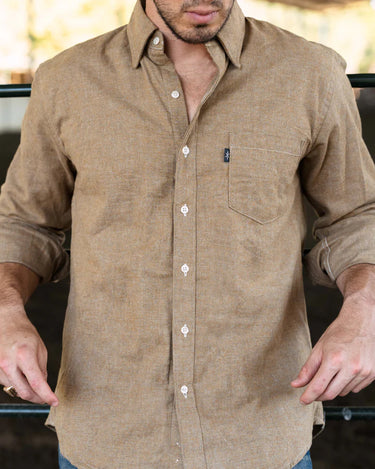 Harden Flannel by Texas Standard at 6Whiskey, six whisky, long sleeve, button up, collared, front pocket, breathable, lightweight, versatile, transition piece, fall, winter, work to weekend, casual western, elevated casual, essential basic, gift for men, front view.