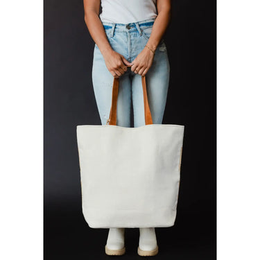 Sandstone Tote at 6Whiskey, six whisky, cotton, suede, burnt orange, brown, cream, white, aztec, tassel, casual, large bag, accessory, fashion, casual, timeless, heritage, rugged and refined, western inspired, southwest, texas, back view.