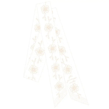 Goodness Sake Twilly by Jenni Earle at 6Whiskey, six whisky, white background, slender floral print, neutrals, beige, white, understated, feminine, southern, western, elevated, chic, preppy, SEC, country concert, rodeo, everyday, handbag accessory, spring and summer, front view