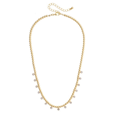 Rhinestone Ball Bead Necklace by Canvas at 6Whiskey, six whisky, gold ball beads, rhinestones, shiny, sparkly, gold necklace, adjustable, necklace stacking piece, standalone, preppy, southern charm style, SEC sorority girl, everyday, gift idea, modern western, timeless, elegant, refined, polished, front view