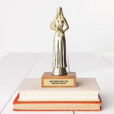Bad Vibes Trophy at 6Whiskey six whisky jenni earle gold finish metal wood base beauty queen home goods home decor coffee table decoration