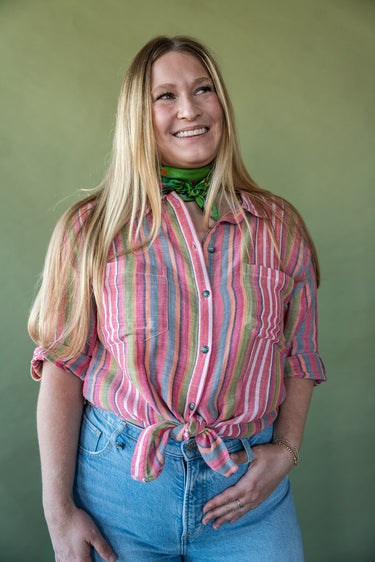 Tasha Polizzi Pink Linen Striped Shirt at 6Whiskey six whisky womens summer button down