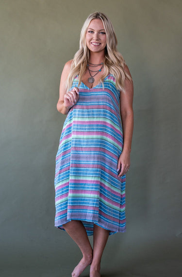 Tasha Polizzi Blue Stripe Serape Dress at 6Whiskey six whisky womens summer dress with pockets