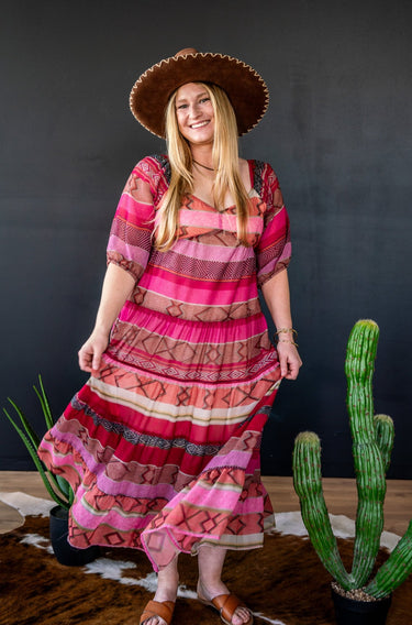 Rosen Dress at 6Whiskey six whisky tasha polizzi pink maxi puff sleeve sheer western print