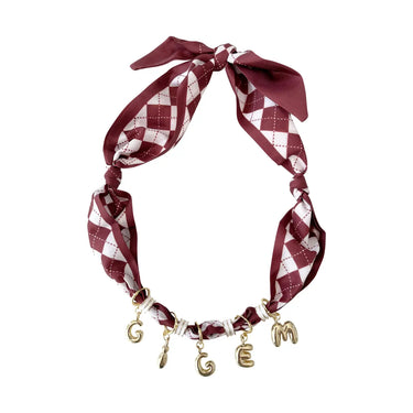 Gig Em' Bubble Necklace at 6Whiskey, six whisky, maroon, white, gold plated, aggies, texas a&m, tailgate, gameday accessory, necklace, silk banana, checkered, retro, casual western, trendy, stylish, feminine, front view.