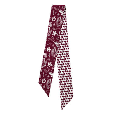 Aggie Twilly at 6whiskey, six whisky, Texas A&M and stars graphic, maroon and white, soft, lightweight, breathable, comfortable, accessory, scarf, gameday, tailgating, football, SEC, western, casual. Front view.