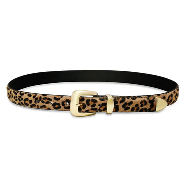 Leopard Haircalf Belt at 6Whiskey, six whisky, animal print, black, brown, gold hardware, 3 piece belt buckle, genuine leather, sassy, bold, edgy western, western inspired, accessory, fun, must have, fall, winter, night out, date night, front view.