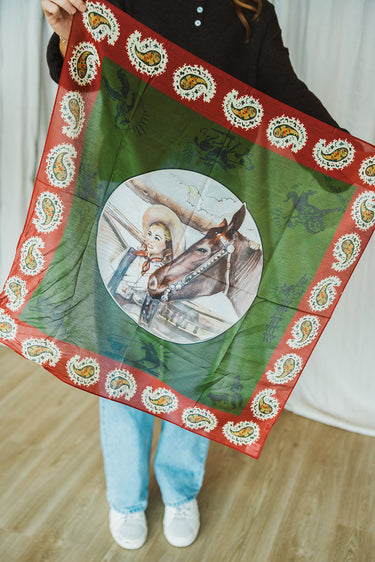 Ranch Girl Bandana at 6Whiskey six whiskey by XOXO Art & Co hand drawn cotton sheer red green vintage paisley