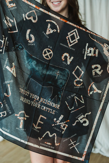 Cattlebrands Bandana at 6Whiskey six whisky brands cow cattle black brown longhorn XOXO Art & Co
