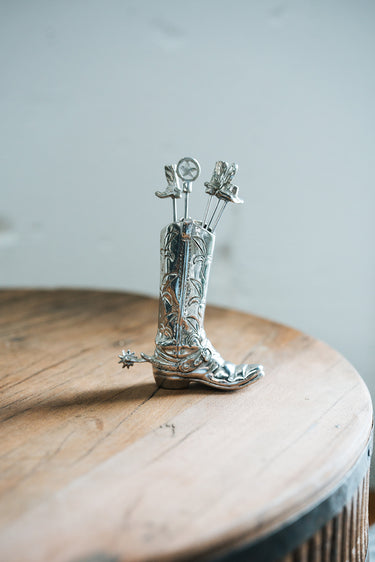 Cowboy boot cheese picks at 6whiskey six whisky pewter western home decor tablewear