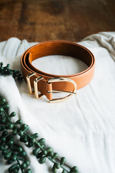 Lauren Brown Leather Belt at 6Whiskey six whisky gold hardware trendy simple classic style