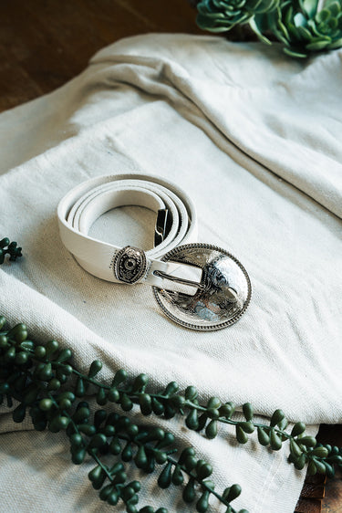 White Bri Silver Western Belt at 6Whiskey six whisky modern country style leather sterling silver three 3 piece buckle set
