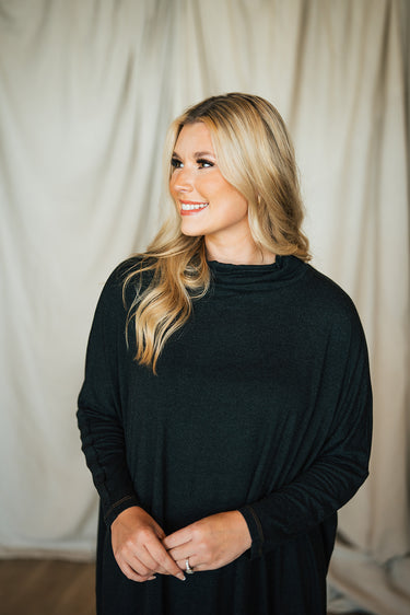 Bess Pullover at 6Whiskey six whisky black long sleeve oversized handkerchief hem black soft fabric womens sweater casual tasha polizzi