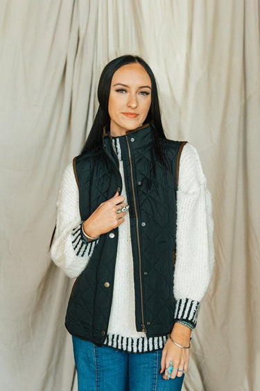 womens quilted vest at 6Whiskey six whisky MCO vista vest in black and brown madison creek outfitters