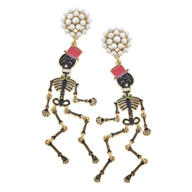 Skeleton Earrings at 6Whiskey six whisky black pearl pink gold green spooky halloween bones