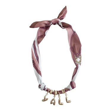 Bubble Y'all Necklace at 6Whiskey, six whisky, gold hammered details, banana, scarf, western design, dimension, sassy, pinks, maroon, magenta, cream, tie closure, adjustable, comfortable, cool girl, SEC gameday, rodeo, country concert, bold, eye catching, front view