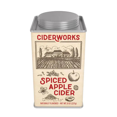 Spiced Apple Cider at 6Whiskey, six whisky, tin, nostalgic, cozy, warm, drink mix, yummy, stocking stuffer, gift under $20, Christmas gift, holiday gift, must have, holiday season. Front view.