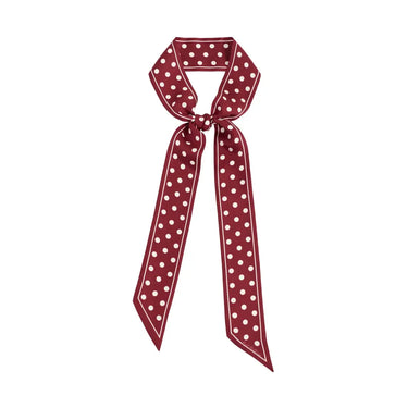 Retro Polka Dot - Burgundy at 6Whiskey, six whisky, twilly, scarf, silk, lightweight, breathable, neck accessory, bag accessory, casual western, versatile, fall, winter, understated, personality, fun, spriied, gameday, aggie, texas a&m, sec, southern, texas, tailgate outfit, front view