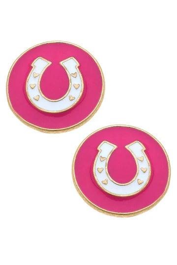 Hot pink stud horseshoe earrings 6 whiskey six whisky gold white heart jewelry girly