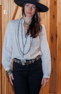 Laredo Lace Blouse by Tasha Polizzi at 6Whiskey, six whiskey, Amy shirt, long sleeve white blouse, lightweight, flowy, feminine, delicate, chic, stylish, effortless, western couture, western chic, country, texas, southern charm, SEC, lace, buttons, v-neck, flattering. Front view.