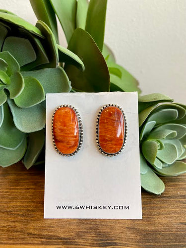 Large Spiny Oyster Orange Studs at 6Whiskey six whisky sterling silver earrings western womens wear gift idea