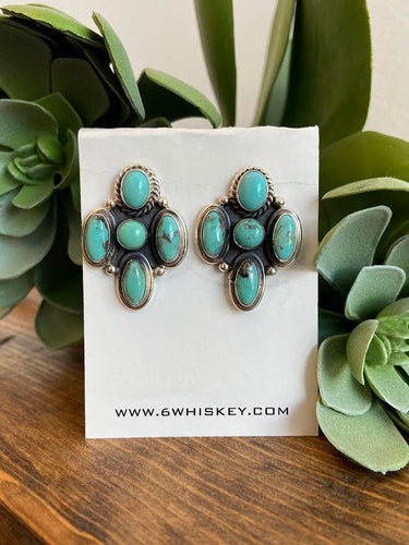 stunning green and blue turquoise earrings at 6Whiskey six whisky post back sterling silver real turuqoise gift idea
