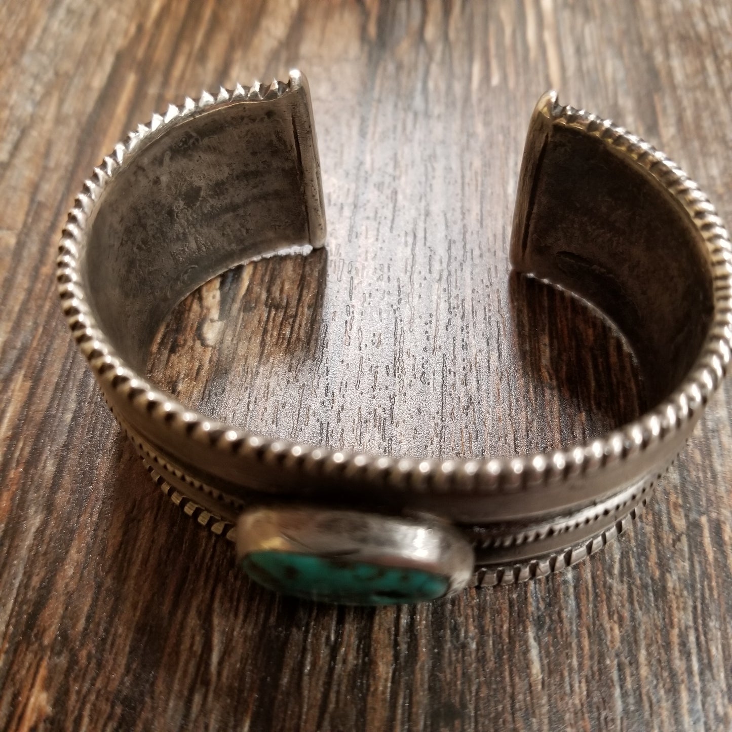 Vintage Coin Silver Cuff w/ Turquoise Trader Bead