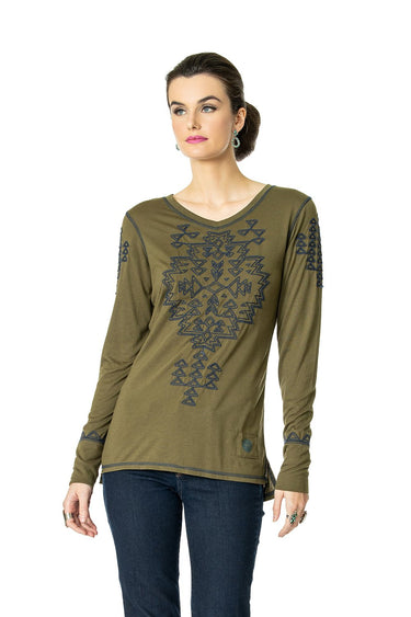 DDR Rocky Ridge Long Sleeve Embrodiered Tee in Alfalfa Green 6Whiskey six whisky T3374