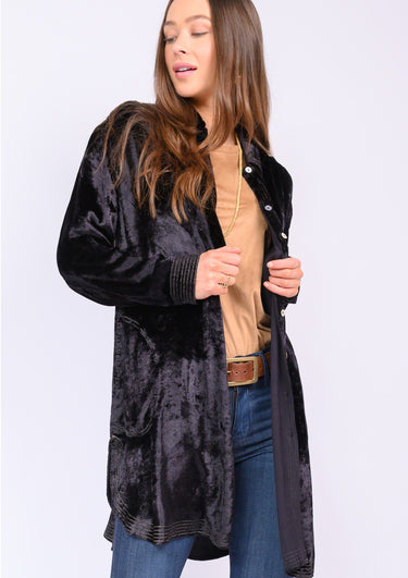 Velvet Tunic at 6Whiskey six whisky mid thigh jacket blouse tunic collared long sleeve green soft festive chistmas black