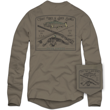 Over Under Long Sleeve ~ Tight Lines & Duck Blinds Shirt 6 Whiskey Georgetown hunting fishing outdoor lone star USA American made