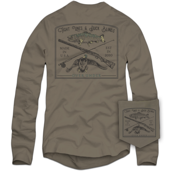 Over Under Long Sleeve ~ Tight Lines & Duck Blinds Shirt 6 Whiskey Georgetown hunting fishing outdoor lone star USA American made