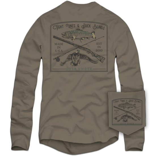 Over Under Long Sleeve ~ Tight Lines & Duck Blinds Shirt 6 Whiskey Georgetown hunting fishing outdoor lone star USA American made