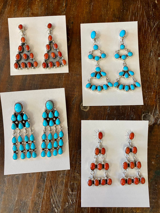 Turquoise or Coral chandelier earrings sterling silver 6Whiskey