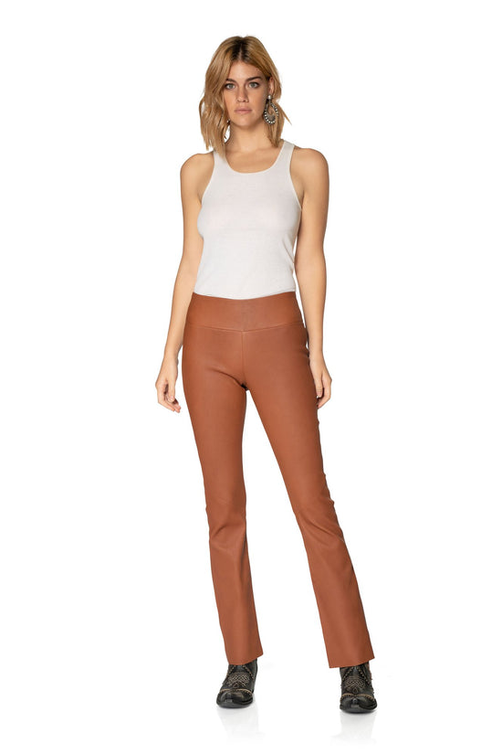 DDR Leather Bandit Pant P491 in bullwhip brown flare leg at 6Whiskey six whisky Maria Spring 2021