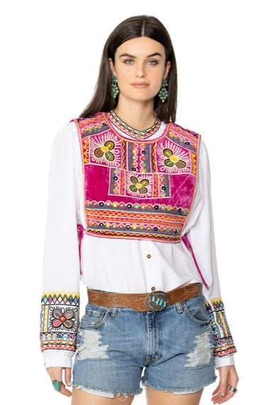 DDR Alycia Velvet Vest at 6Whiskey six whisky womens spring folk foray by double d ranch V988 in carosel pink
