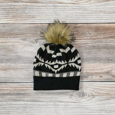 Tasha Polizzi Blanket Beanie Hat at 6Whiskey six whisky black and white knit beanie with fur pompom