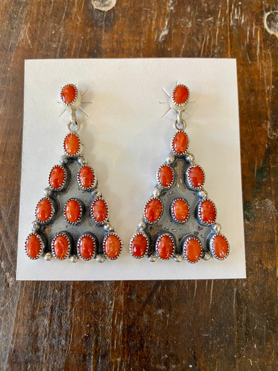 Red coral chandelier sterling silver earrings 6 whiskey