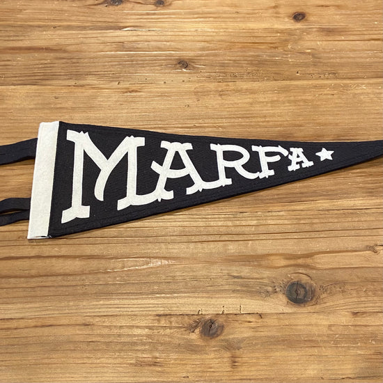 Marfa Texas Handmade Felt Pennants at 6Whiskey six whisky in color black with white scripted letters