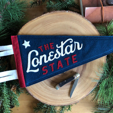 Lonestar State Handmade Felt Pennant at 6Whiskey six whisky red white and blue texas with star