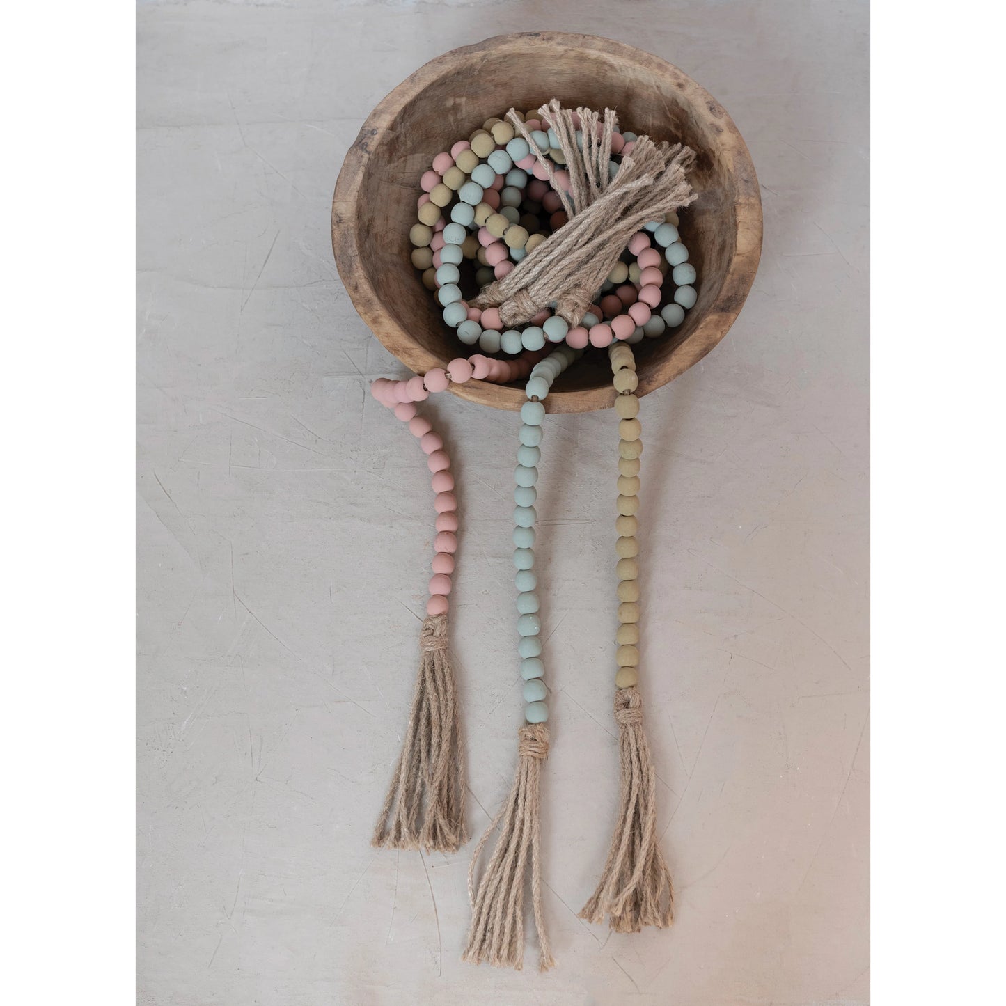 Pastel Colored Wood Garland at 6Whiskey six whisky spring home decor easter tassels
