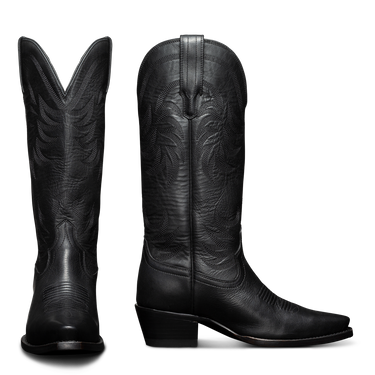 Women’s Tecovas Annie cowboy boots in midnight black calfskin leather with tall shaft, western stitching, and pointed toe at 6Whiskey six whisky bryan college station 
