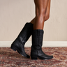 Women’s Tecovas Annie cowboy boots in midnight black calfskin leather with tall shaft, western stitching, and pointed toe at 6Whiskey six whisky bryan college station 