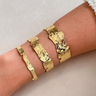 Sculpt Cuff Thick at 6Whiskey, six whisky, shiny, gold, bracelet, accessory, jewelry, jewellery, SEC, southern charm, chic, elevated, modern western, hammered, asymmetrical, stackable, everyday, timeless, must-have, fashion, year-round, front view