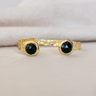 Gem Cuff - Black Onyx, misty cuff, at 6Whiskey, six whisky, gold bracelet, hammered metal, circular gemstone, black stone, adjustable, rodeo, country concert, SEC, everyday, stackable bracelet, timeless, classy, chic, elevated, front view