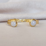 Crystal Quartz Gem Cuff at 6Whiskey, six whisky, hammered gold, timeless, stackable, elegant, sophisticated, must-have, rodeo, country concert, everyday elevated, stand out, bold, eye-catching, modern western, western inspired, trendy, front view